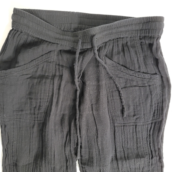 Michael Stars Sz S Crinckle Jogger Pants Black Pockets Drawstring - Picture 2 of 7